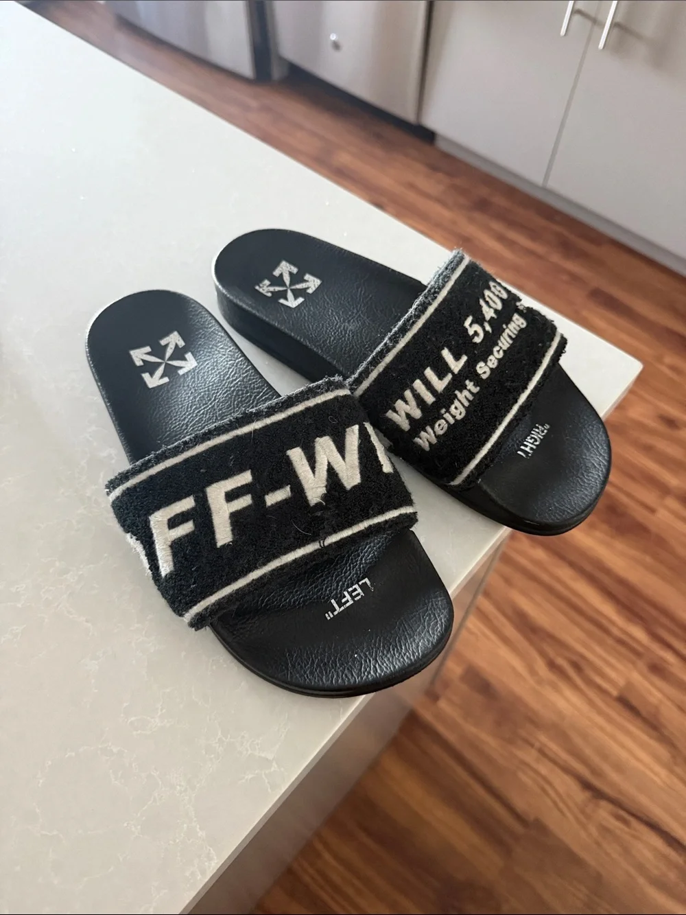 Off-White Black Logo Wool Strap Slide Sandals